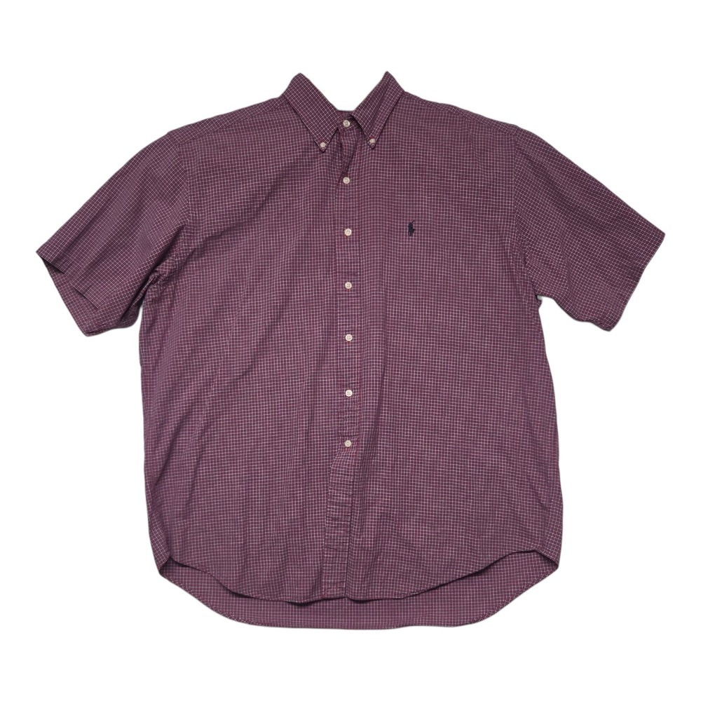 Polo Ralph Lauren Blake Mens XL Red Blue Micro Check Short Sleeve Button Down